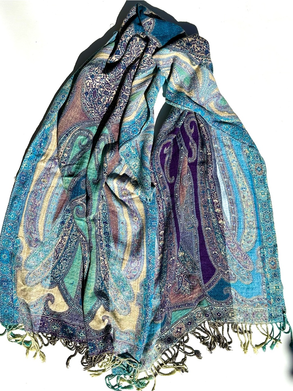 Multicolor Paisley Fringe Shawl Wrap Scarf - Blue, Teal & Purple